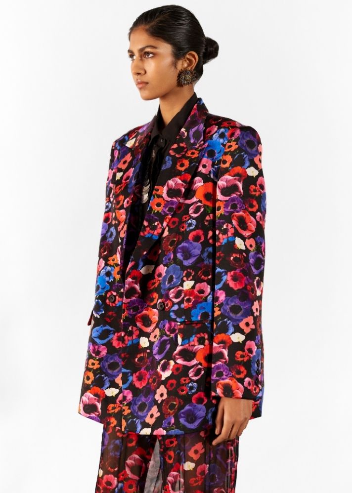 A Model Wearing Multicolor Organic Cupro Peony Boxy Blazer, curated by Only Ethikal