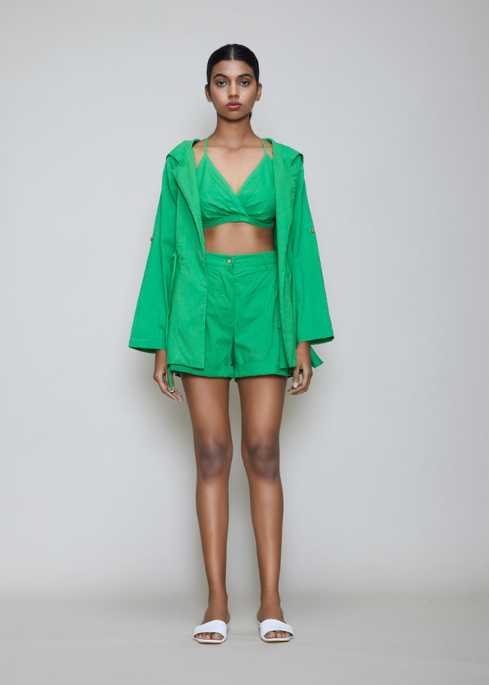 Hooded Jacket and Shorts 3 Pcs Set Green - onlyethikal