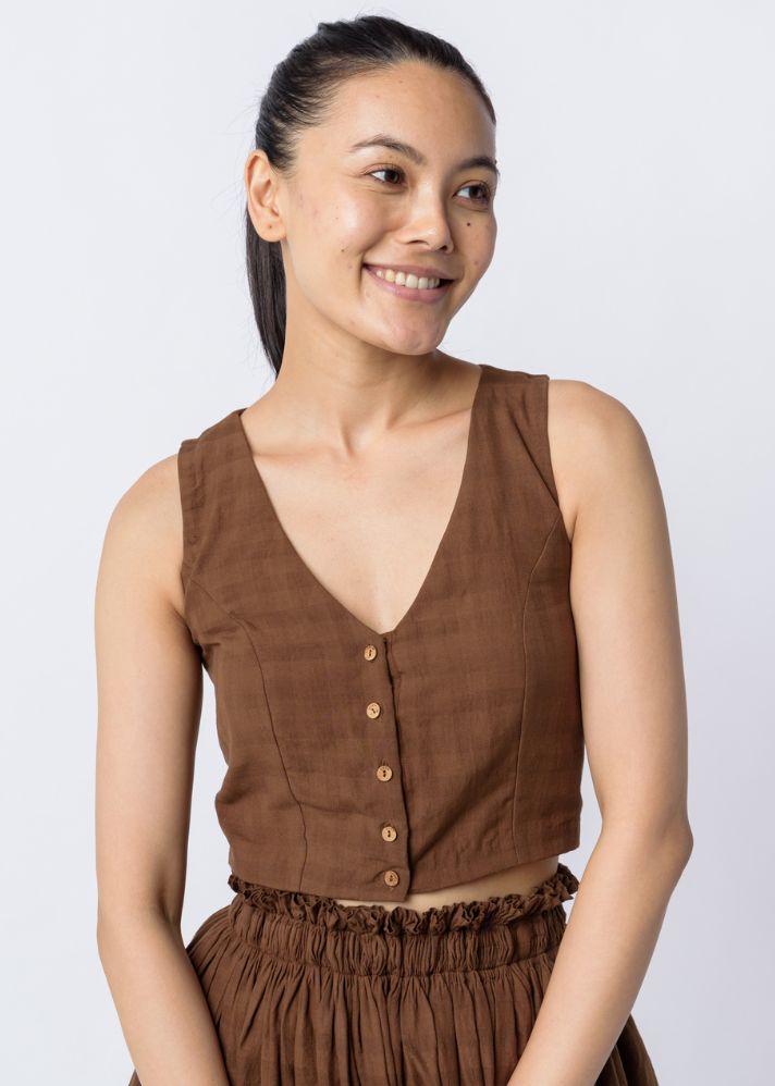 Antique Brown Pull-On Skirt With Top Set