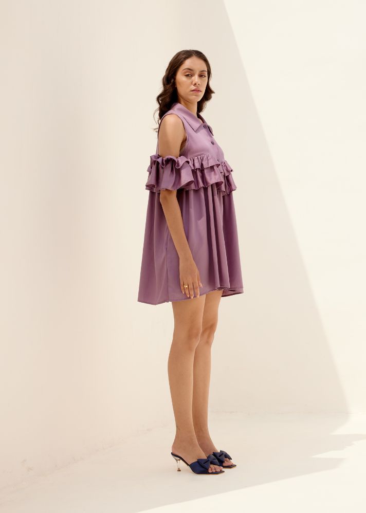 A Model Wearing Purple Lyocell Lavender Meadow Short Dress, curated by Only Ethikal