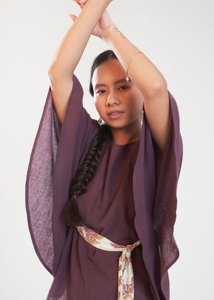 A Model Wearing Purple Handwoven Cotton The Midnight Garden Top, curated by Only Ethikal