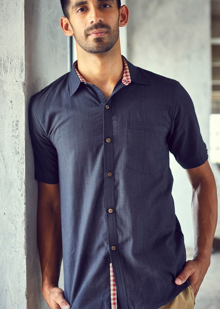 A Model Wearing Grey Pure Cotton Dim Night Shirt, curated by Only Ethikal