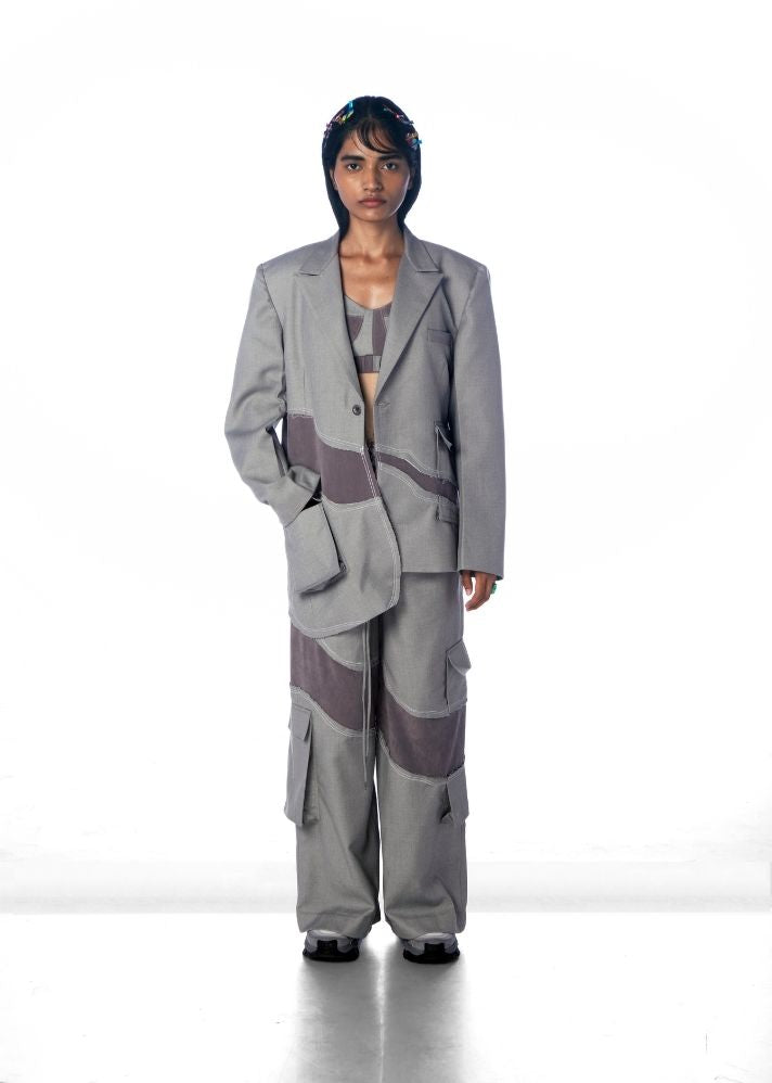 A Model Wearing Grey Lyocell Heeroh Deconstructed Blazer, curated by Only Ethikal