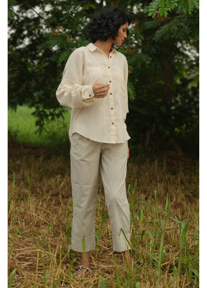 A Model Wearing  Beige Pure Cotton Nostalgia Ivory Shirt, curated by Only Ethikal