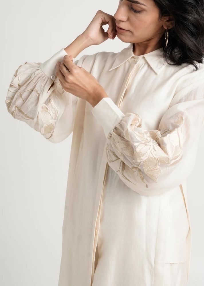 A Model Wearing White Pure Cotton Bucklerco-Ord Set, curated by Only Ethikal