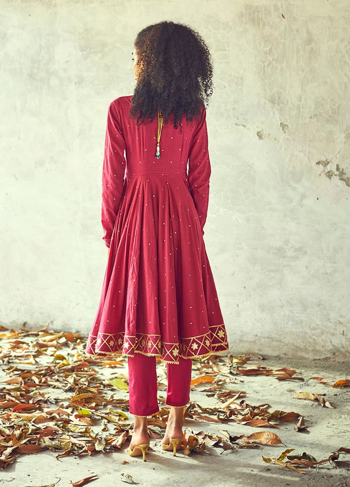 A Model Wearing Pink Pure Cotton Angoori Kurta Set, curated by Only Ethikal