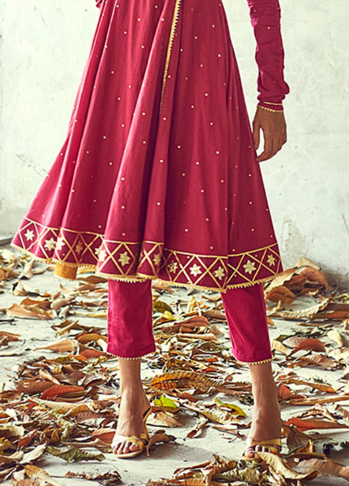 A Model Wearing Pink Pure Cotton Angoori Kurta Set, curated by Only Ethikal