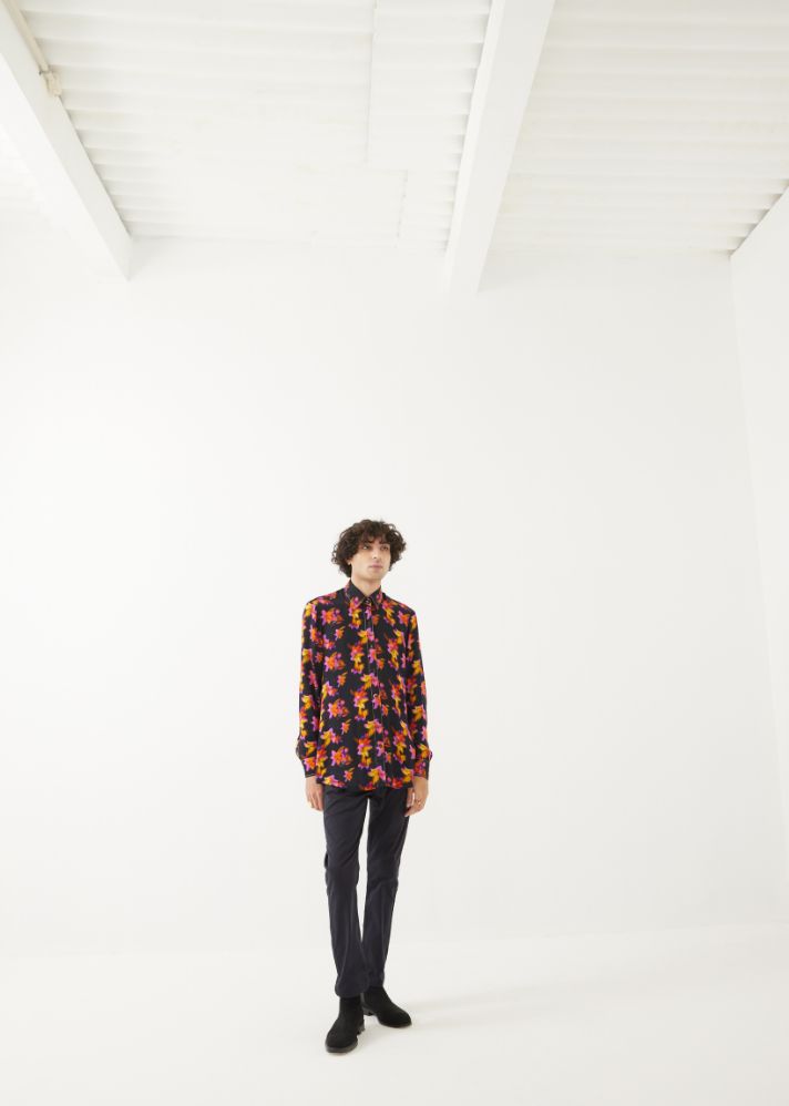 A Model Wearing Multicolor Organic Cupro Lily Men'S Shirt, curated by Only Ethikal
