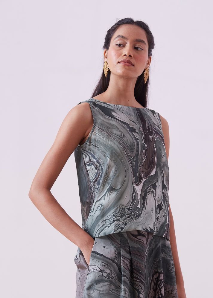 A Model Wearing Grey Organic cotton Freida Top Marbled, curated by Only Ethikal