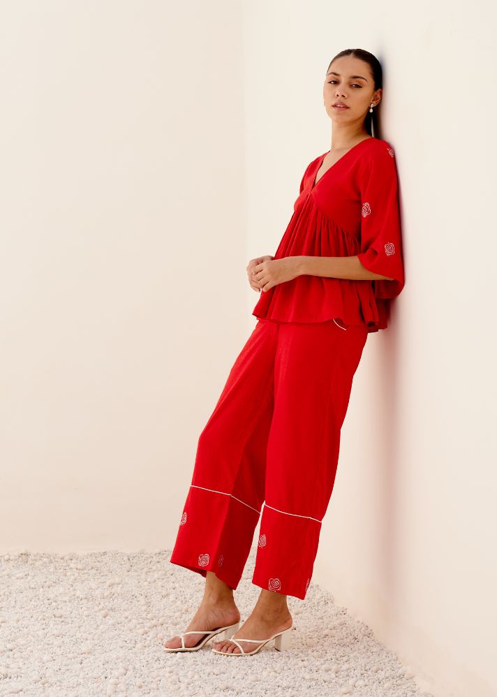 A Model Wearing Red Hemp Red Serenity Co-Ord Set, curated by Only Ethikal