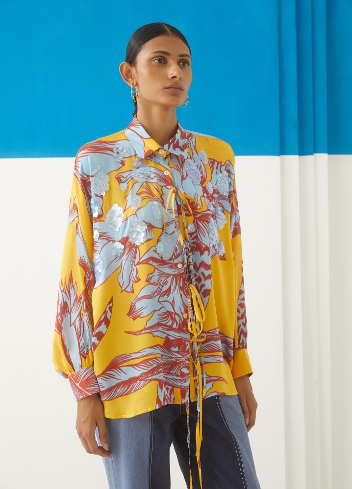 A Model Wearing  Multicolor Bemberg Aphrodite Casual Shirt, curated by Only Ethikal