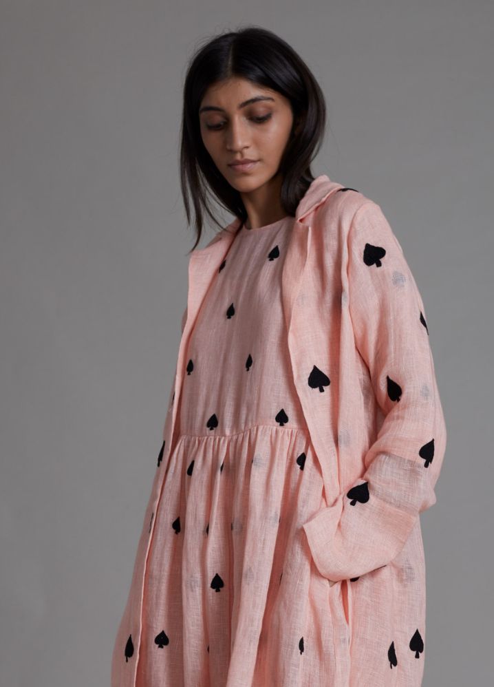 A Model Wearing Peach Linen Teen Patti Cover Set - Pink, curated by Only Ethikal