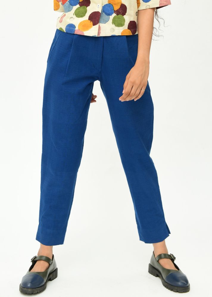 A Model Wearing Blue  Organic Cotton  Indigo Pants , curated by Only Ethikal