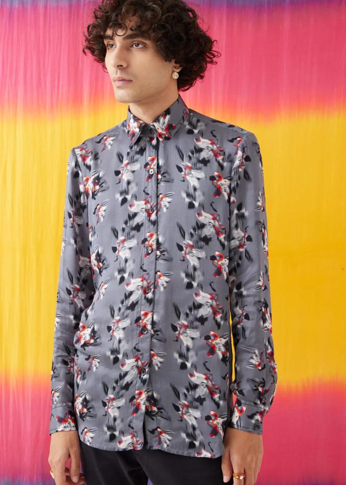 A Model Wearing Multicolor Organic Cupro Iris Men'S Shirt, curated by Only Ethikal