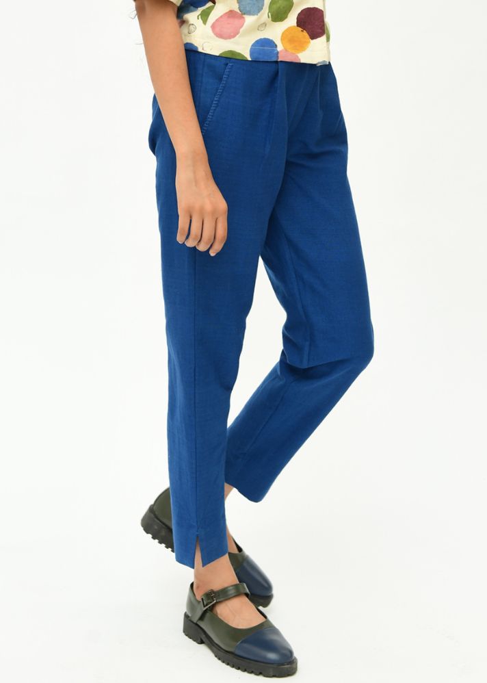 A Model Wearing Blue  Organic Cotton  Indigo Pants , curated by Only Ethikal