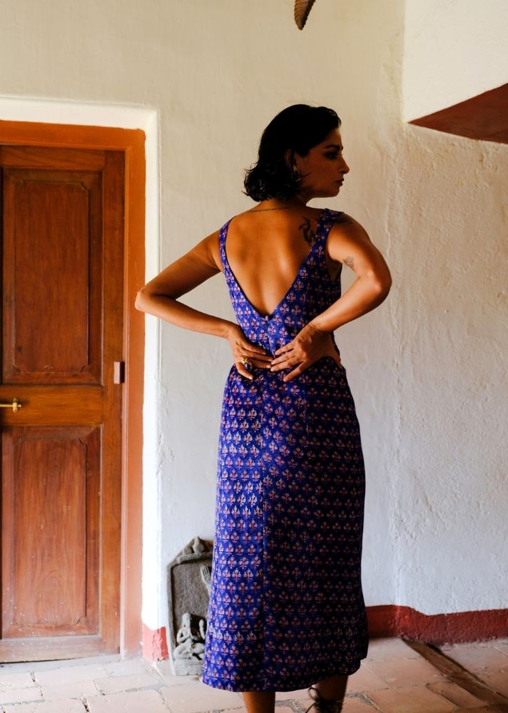 A Model Wearing Blue Silk Nur Dress, curated by Only Ethikal