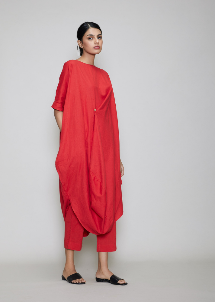 Cowl Button Tunic Red - onlyethikal