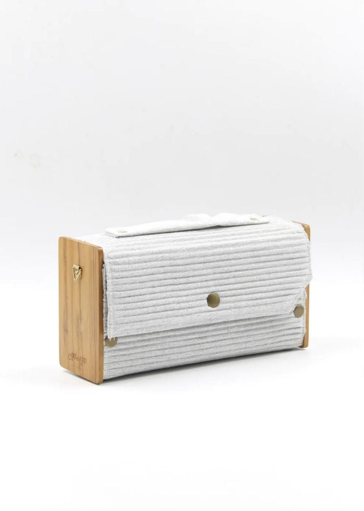 Product image of Multicolor Upcycled Cotton Fog & Sage Box Clutch - Changeable Sleeve, curated by Only Ethikal