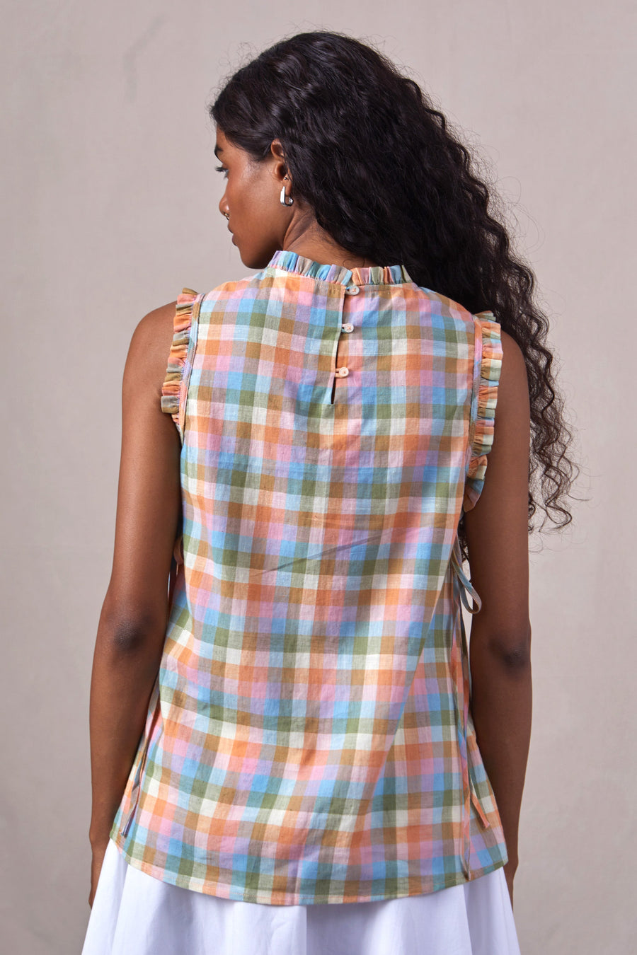 A Model Wearing Multicolor Handwoven Cotton Nirmai - Top, curated by Only Ethikal