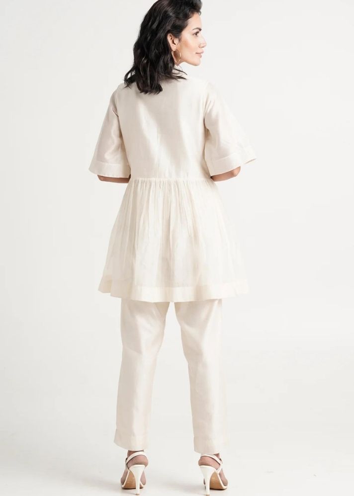 A Model Wearing White Pure Cotton Ivory Abe 2.0Co-Ord Set, curated by Only Ethikal