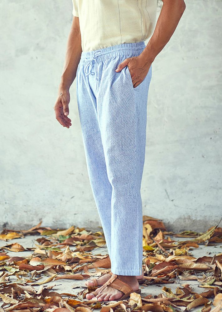 A Model Wearing Blue  Pure Cotton Skyline Trouser, curated by Only Ethikal