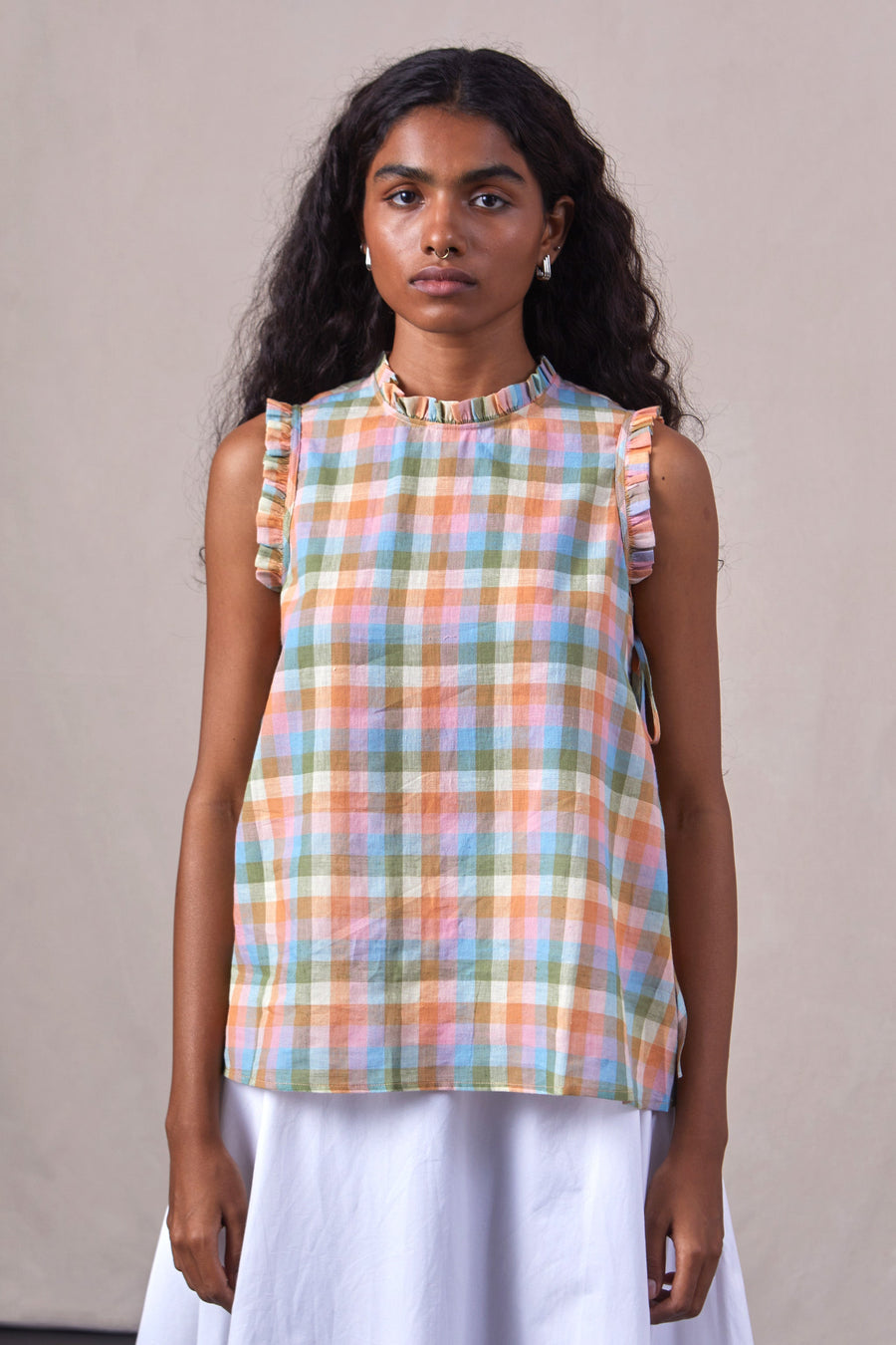 A Model Wearing Multicolor Handwoven Cotton Nirmai Top, curated by Only Ethikal