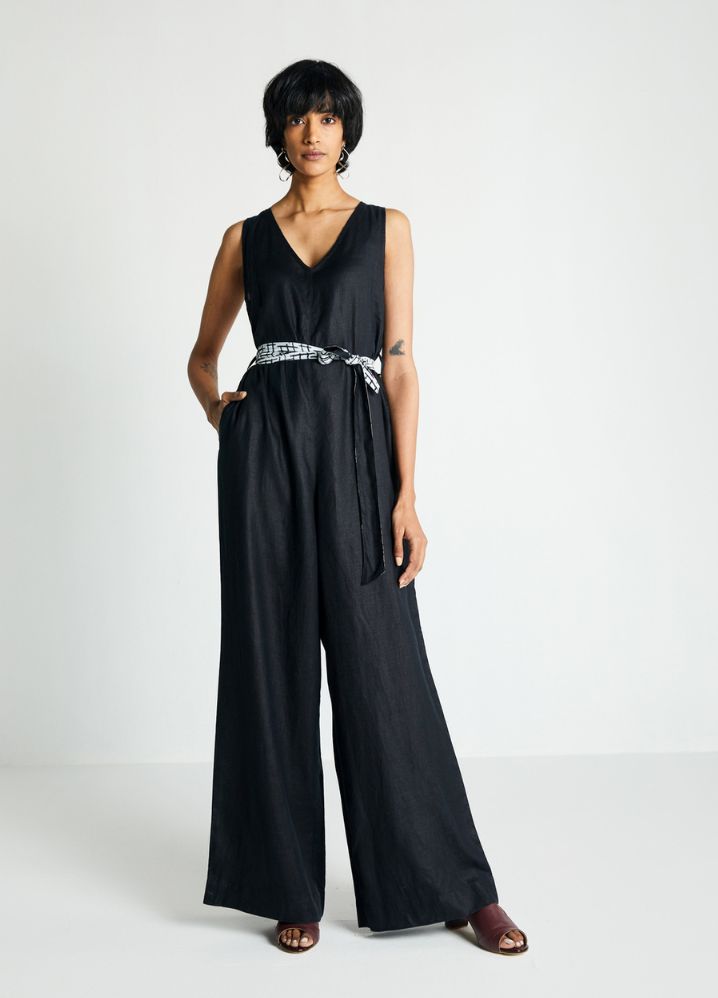 A Model Wearing  Black Hemp All Around The World Jumpsuit, curated by Only Ethikal