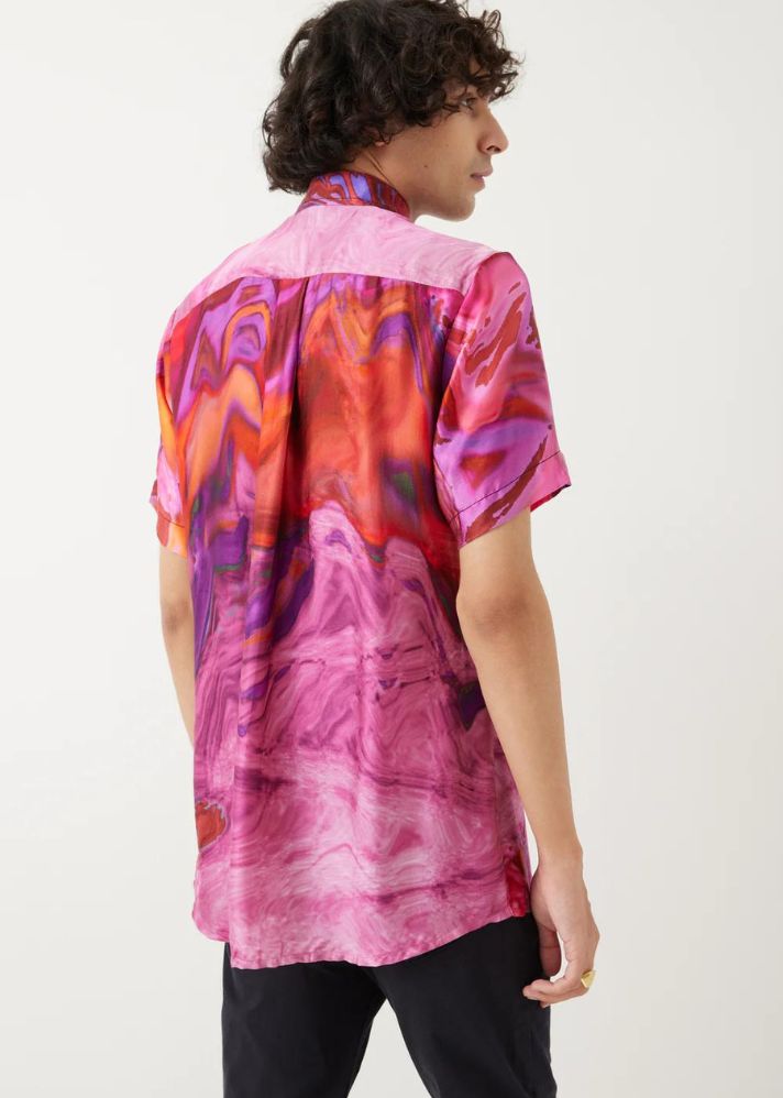 A Model Wearing Multicolor Organic Cupro Red Sea Half Sleeves Men'S Shirt, curated by Only Ethikal