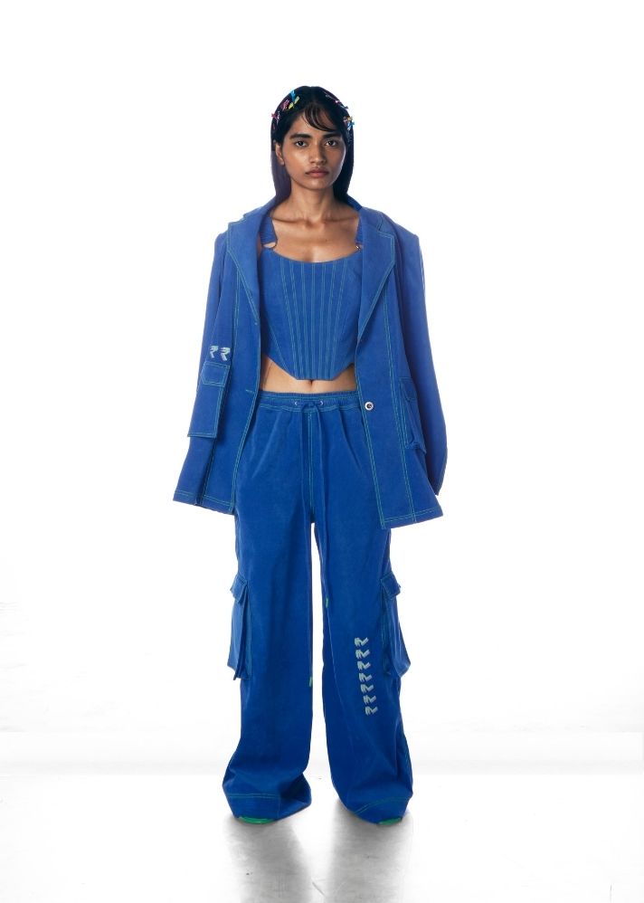 A Model Wearing Blue Lyocell Morni Trouser, curated by Only Ethikal