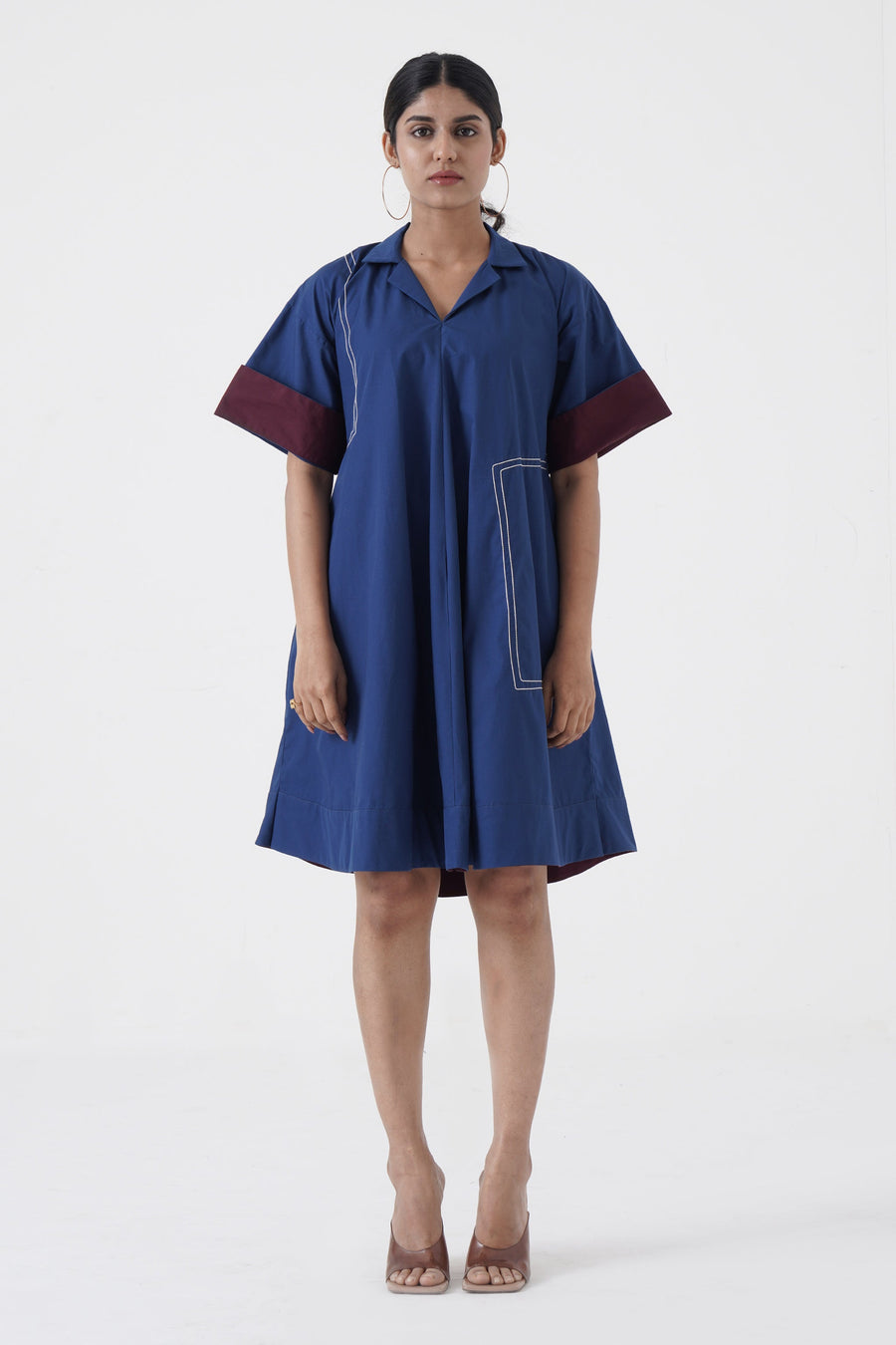 A Model Wearing Blue Pure Cotton Dynamic - Notch Collar frock - Blue, curated by Only Ethikal