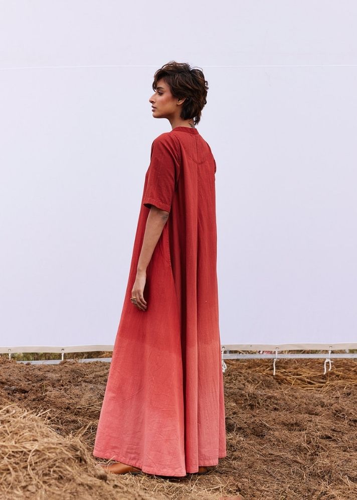 A Model Wearing Red Cotton Khadi Brick Jumpsuit, curated by Only Ethikal