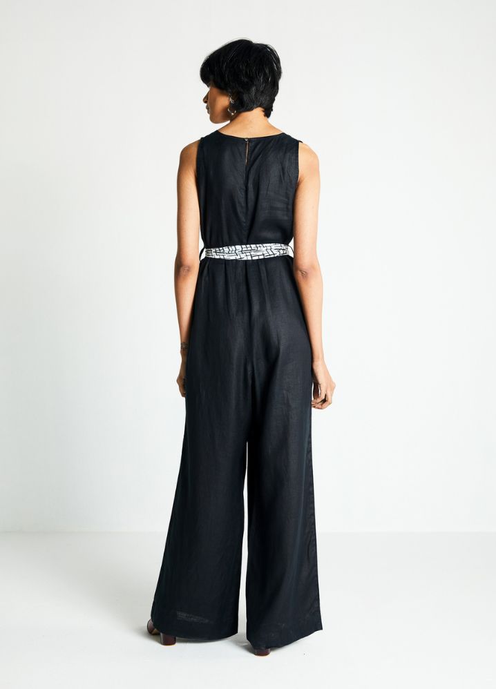 A Model Wearing  Black Hemp All Around The World Jumpsuit, curated by Only Ethikal