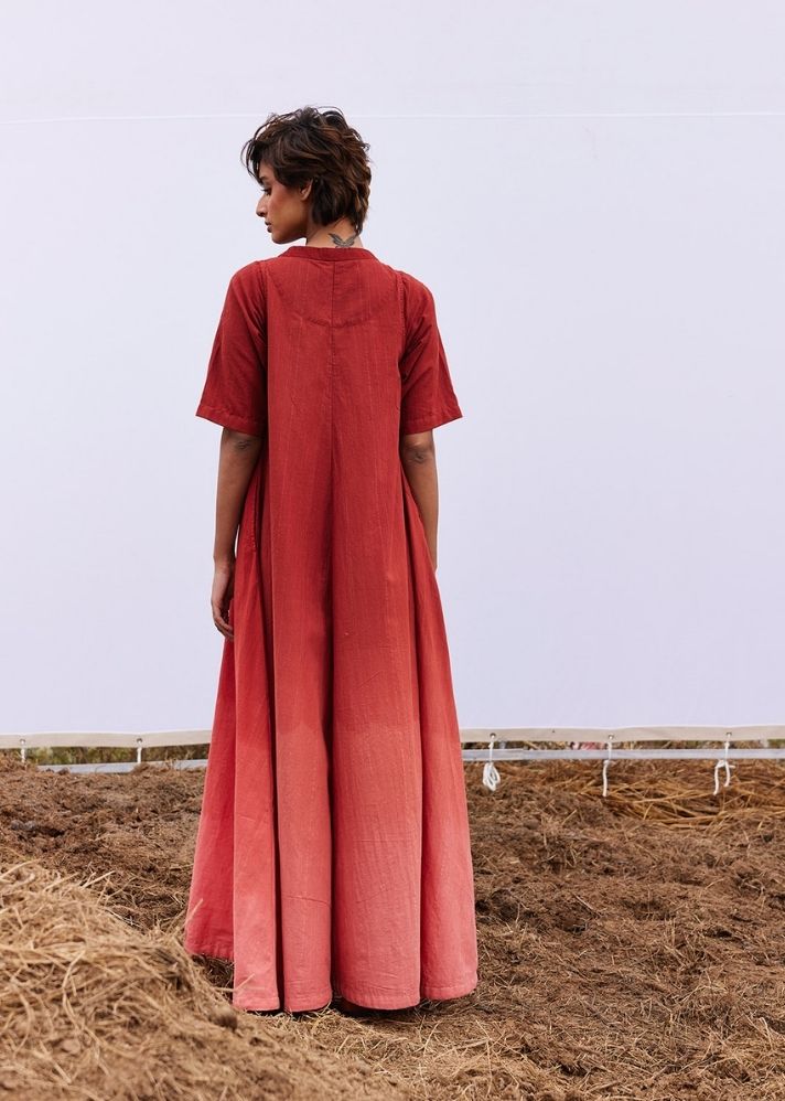 A Model Wearing Red Cotton Khadi Brick Jumpsuit, curated by Only Ethikal