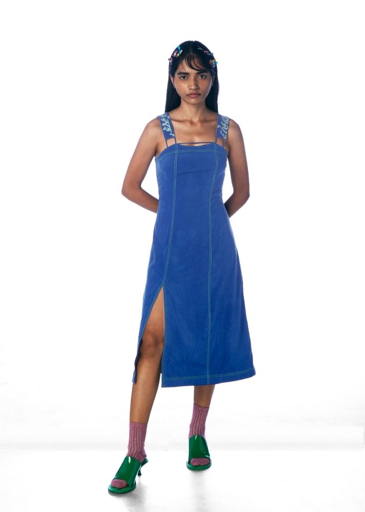 A Model Wearing Blue Lyocell Morni Dress, curated by Only Ethikal