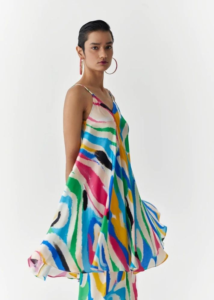 A Model Wearing Multicolor Organic Cupro Brush Stroke Kurta And Pants Co-Ord, curated by Only Ethikal