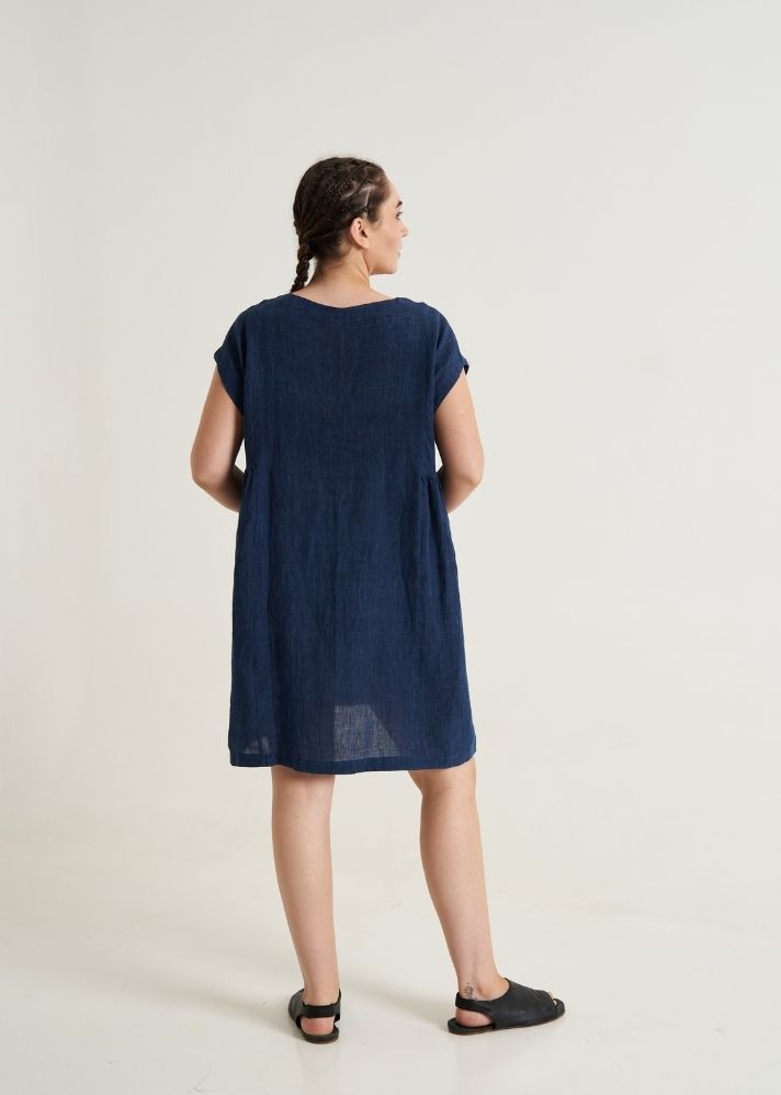A Model Wearing Blue Handwoven Cotton Ocean Blue Short Dress, curated by Only Ethikal