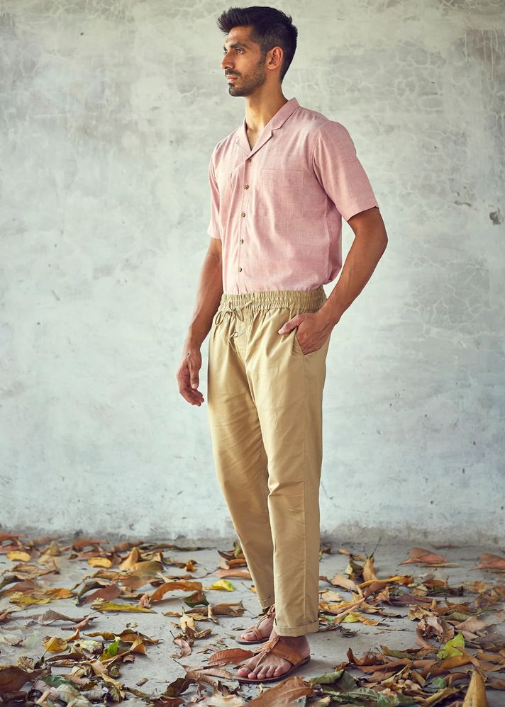 A Model Wearing Beige Pure Cotton Irish Trouser, curated by Only Ethikal