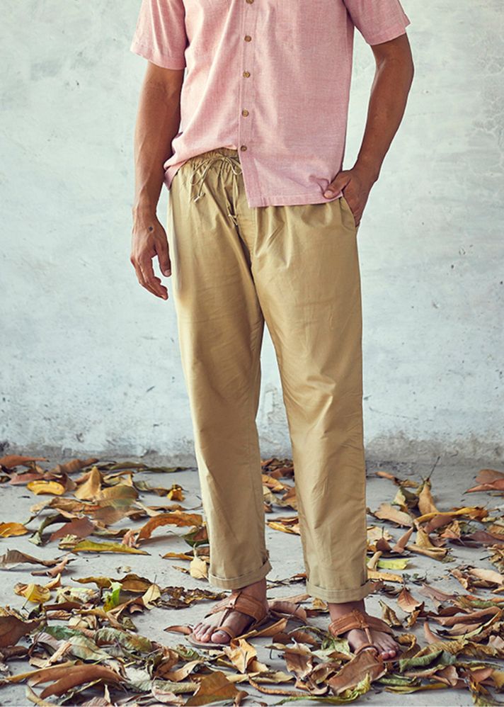 A Model Wearing Beige Pure Cotton Irish Trouser, curated by Only Ethikal