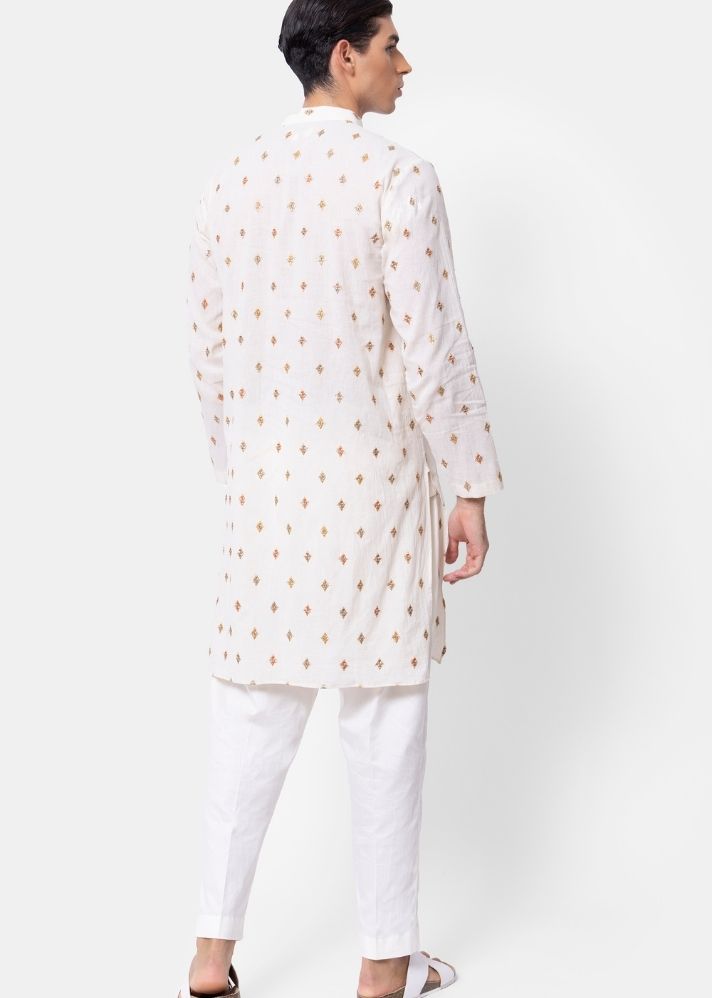 A Model Wearing Multicolor Pure Cotton THE IVORY KURTA PYJAMA SET, curated by Only Ethikal