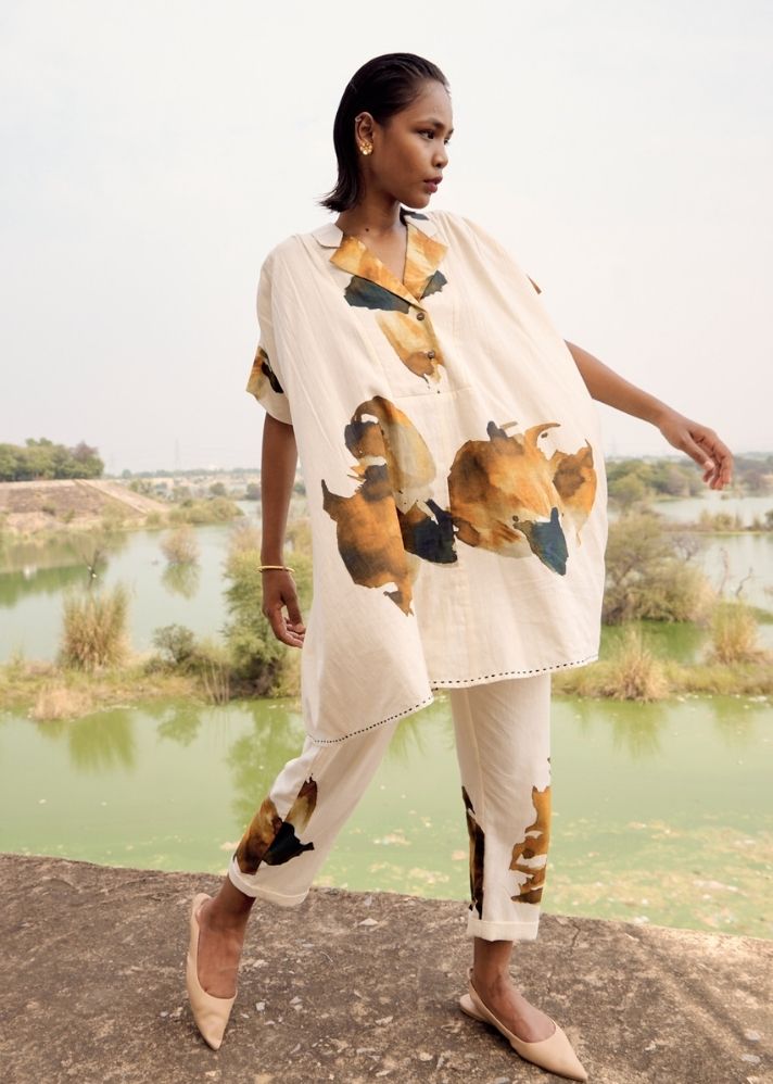 A Model Wearing Multicolor Pure Cotton Thornbill Dress, curated by Only Ethikal