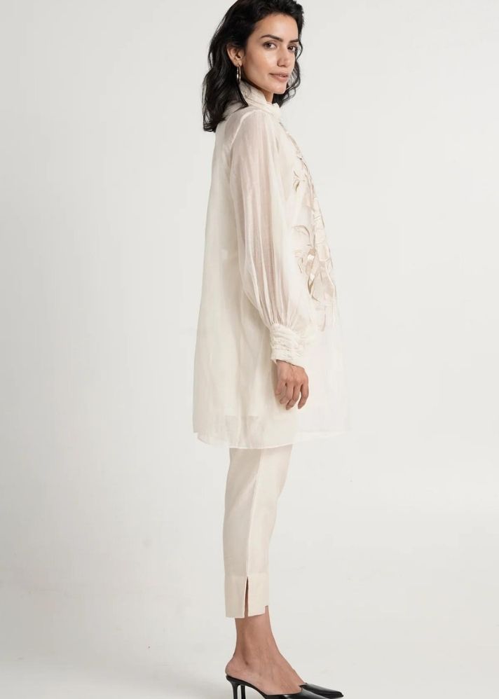 A Model Wearing White Pure Cotton Albaco-Ord Set, curated by Only Ethikal