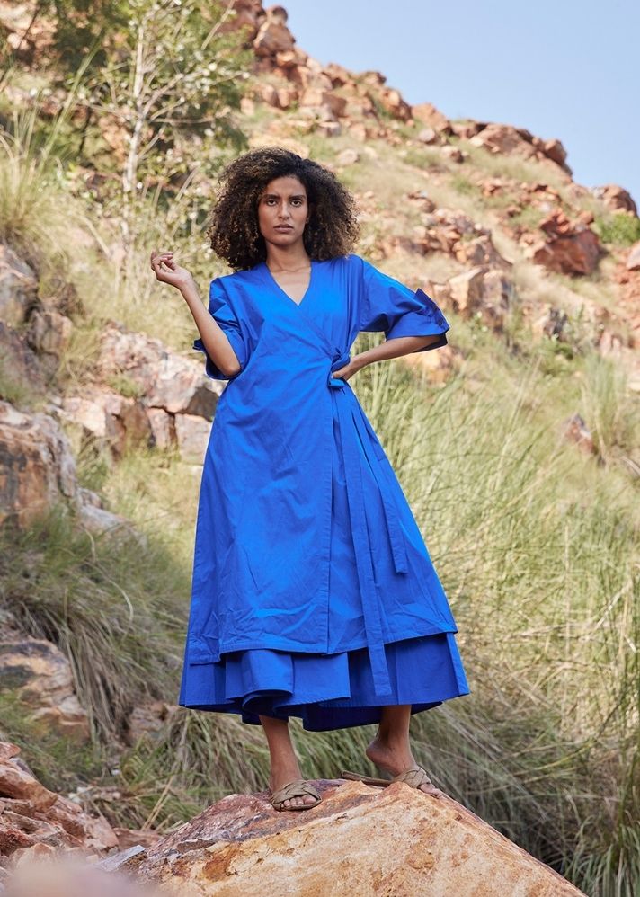 A Model Wearing Blue Pure Cotton Azure's Mist Co-ord Set, curated by Only Ethikal