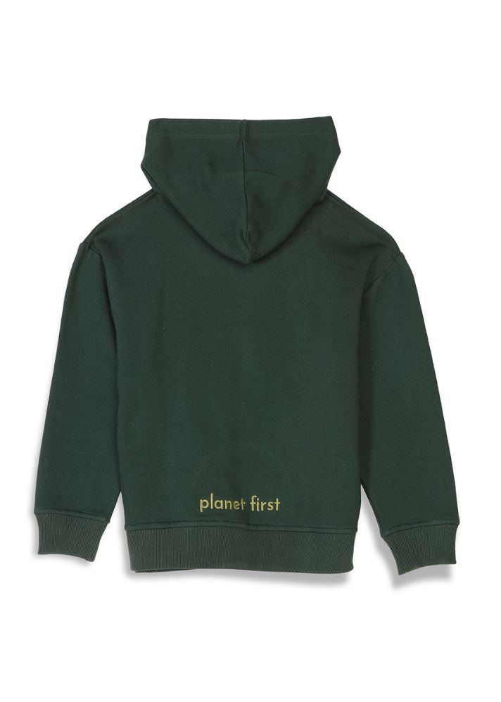 A Model Wearing Green Pure Cotton Planet First Dark Green Trees-Please Unisex Hoodie, curated by Only Ethikal