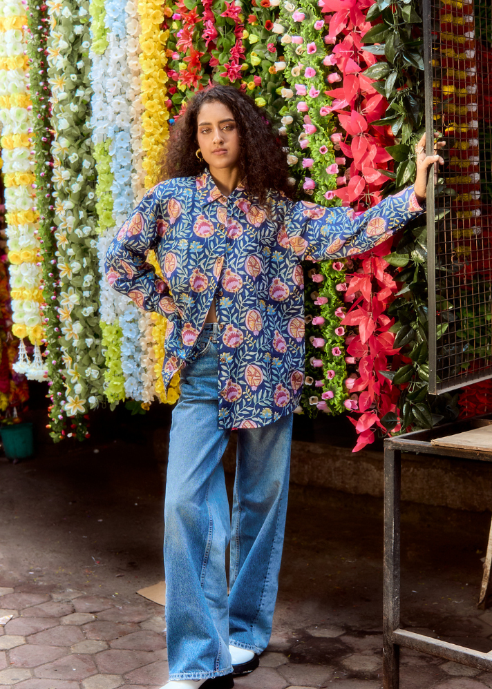 A Model Wearing Multicolor Pure Cotton Anar Shirt, curated by Only Ethikal
