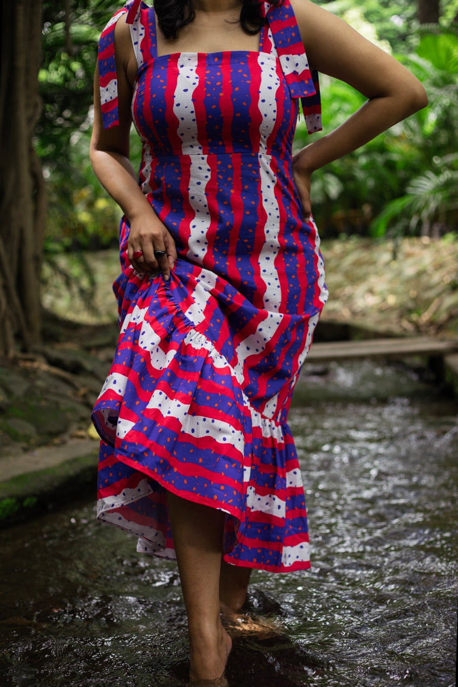 A Model Wearing Multicolor Pure Cotton Azalea Strappy Dress, curated by Only Ethikal