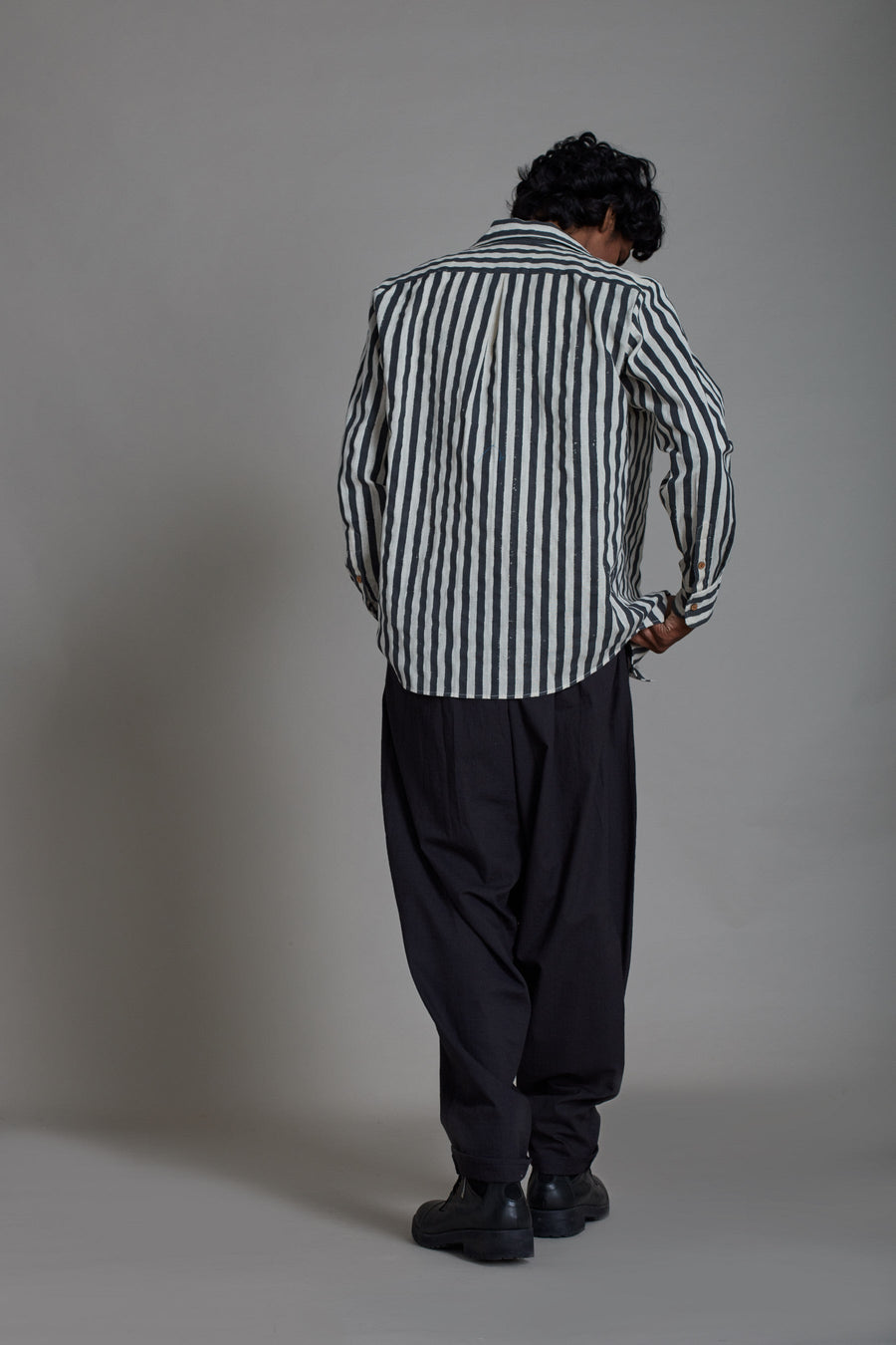 A Model Wearing White Pure Cotton Black Striped Taash Set-3 Pcs, curated by Only Ethikal