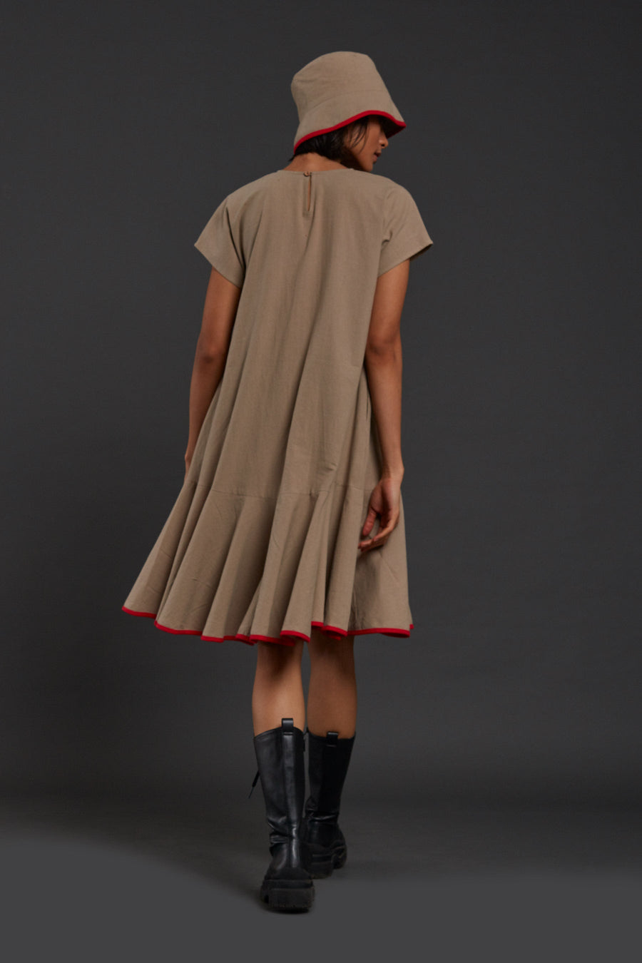 A Model Wearing Beige Pure Cotton Beige A-line Dress, curated by Only Ethikal