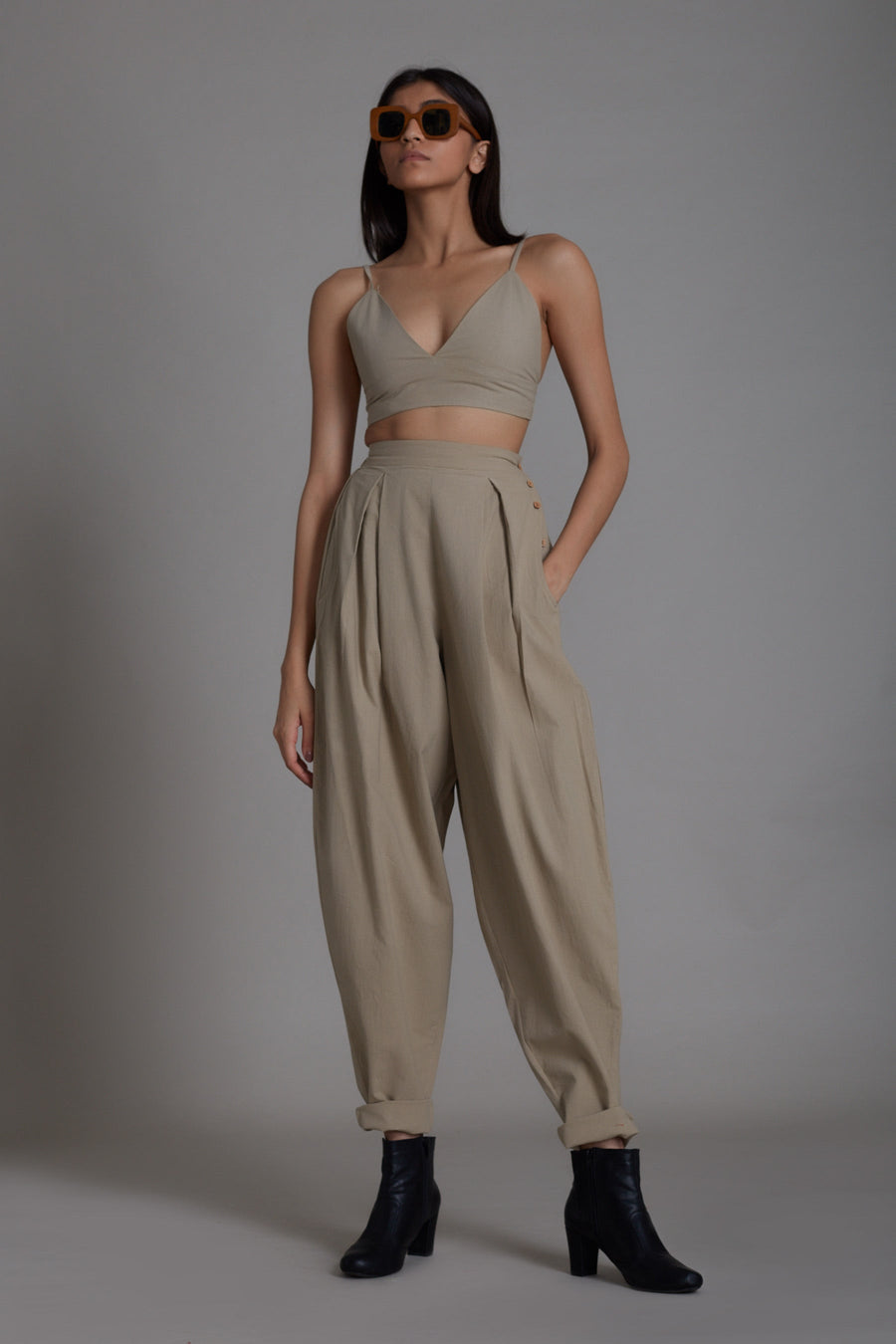 A Model Wearing Beige Pure Cotton Beige Mile Pants, curated by Only Ethikal