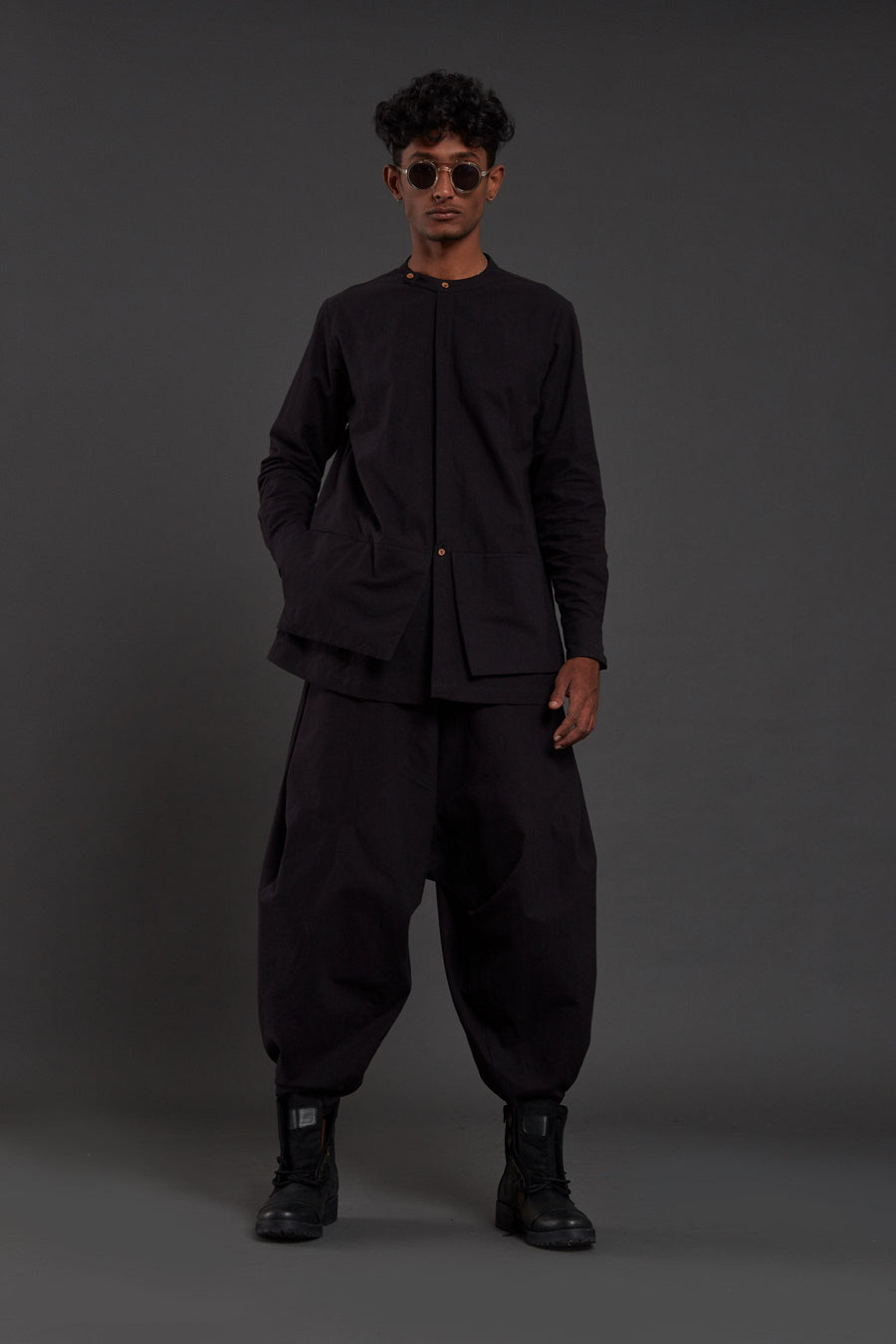 A Model Wearing Black Pure Cotton Black Pocket Baggy Set, curated by Only Ethikal