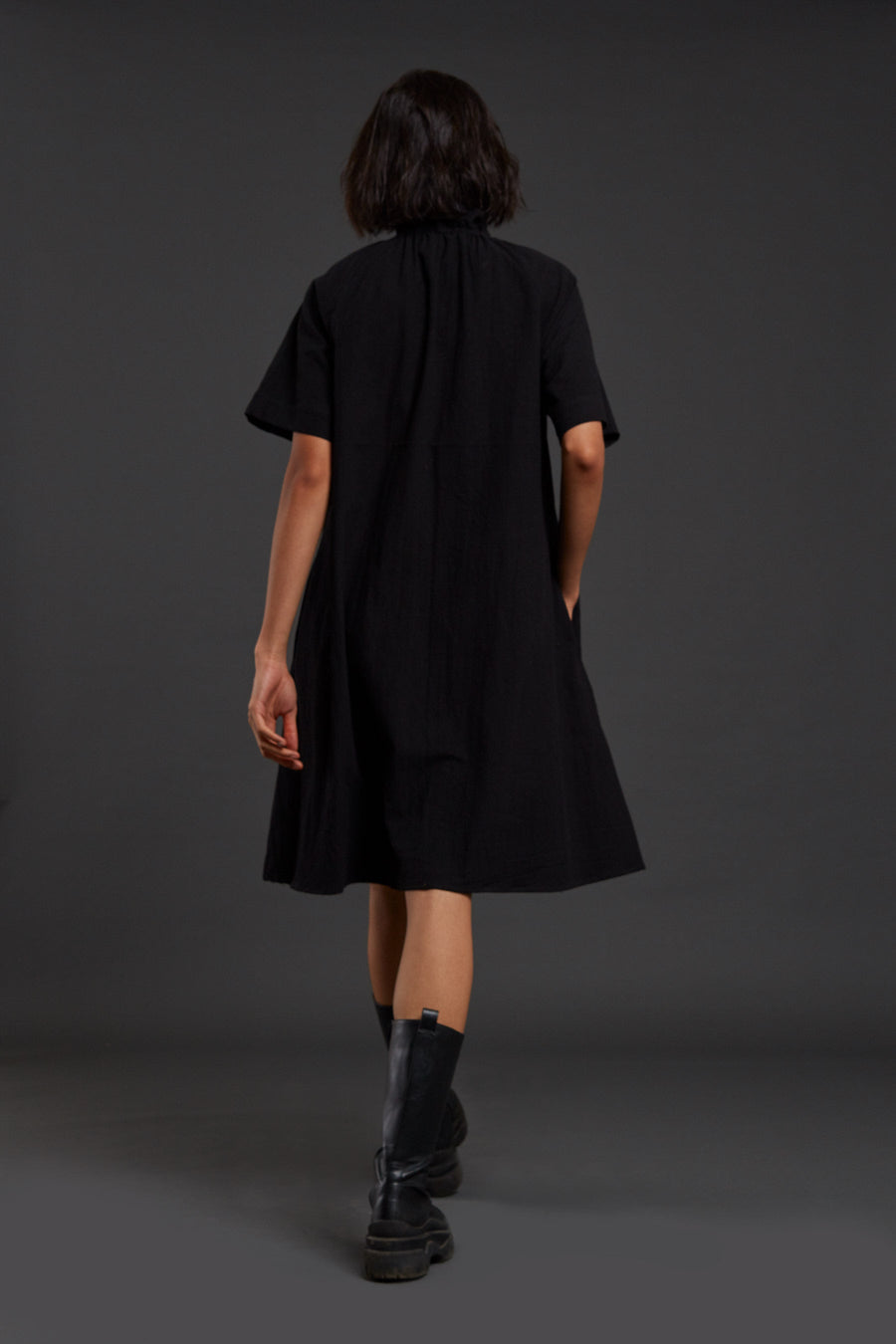 A Model Wearing Black Pure Cotton Black Tora Dress, curated by Only Ethikal